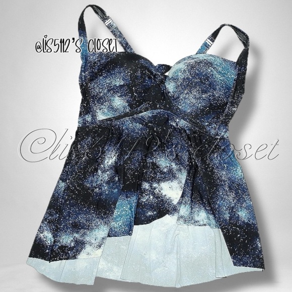 Torrid Bright Galaxy Wireless Babydoll Tankini Top & Bottoms Swimsuit SET 1X 2X - Picture 4 of 16